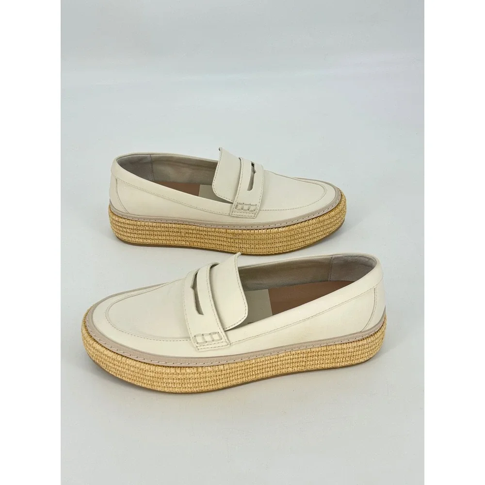 Dolce‎ Vita Ranna Loafer Espadrille Platform Cream Leather Slip On Shoes-9.5M